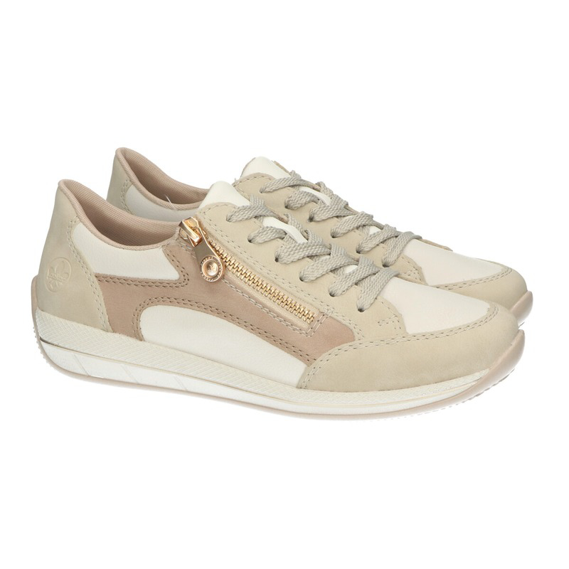 Rieker Sneaker Basse Donna M7600 - Ecopelle, Tacco A Zeppa 4,9 Cm, Plantare Intercambiabile, Comode E Leggere